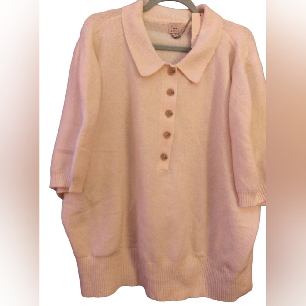 a new day Cream Puff Sleeve Collared 1/2 Button Front Sweater Size 3X